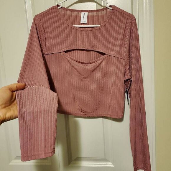 NWT BP Mauve Ribbed Cutout Crop Top XL - Picture 3 of 6